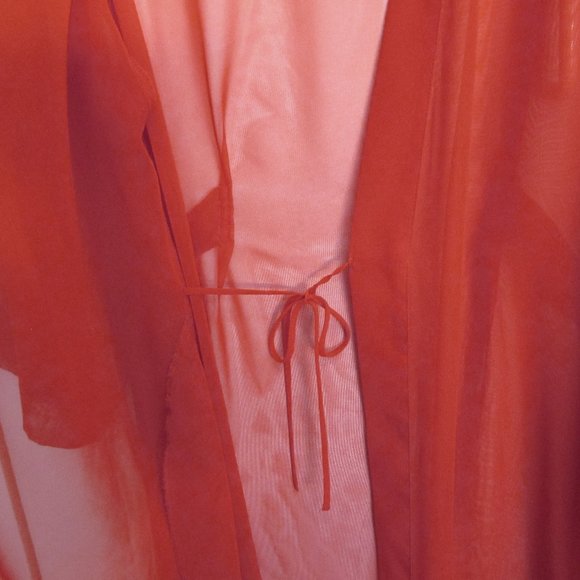 Cerie Long Red Sheer Polyester Robe Dressing Gown Peignoir Negligee Size L/XL - Picture 3 of 9